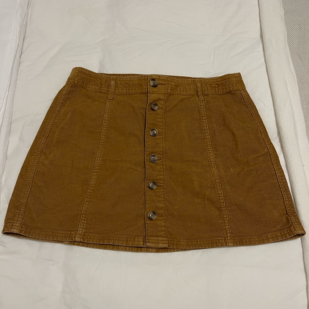 Brown Button-Front Corduroy Skirt